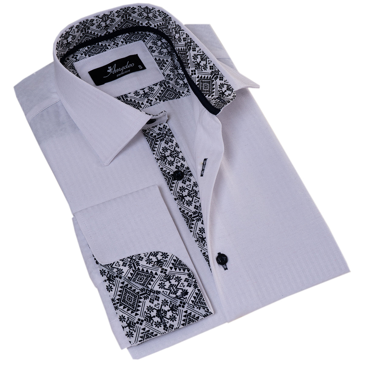 White French Double Cuff Shirt for Men - Slim Fit, Cotton (Black Design Inside) - Image 4