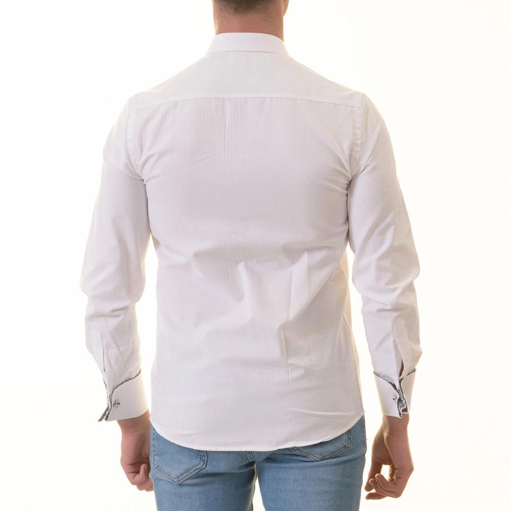 White French Double Cuff Shirt for Men - Slim Fit, Cotton (Black Design Inside) - Image 2