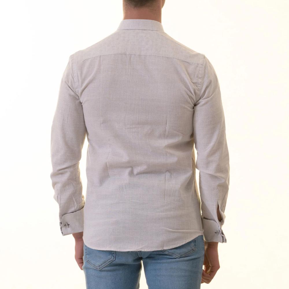 Gray French Cuff Shirt - Men's Slim Fit Long-Sleeved (Black Floral Inside) - Image 2