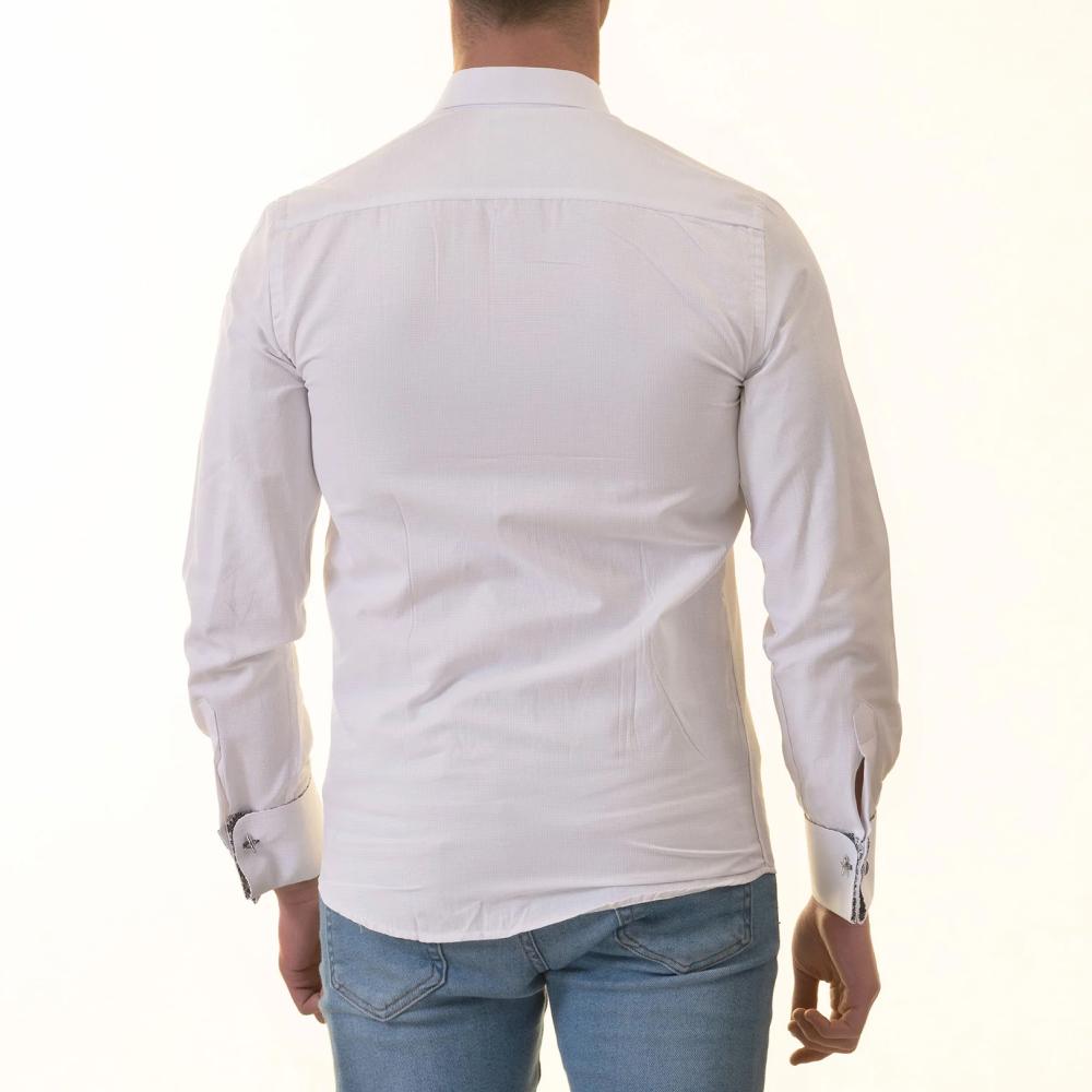 White French Cuff Shirt - Men's Slim Fit Long-Sleeved ( Black Printed Inside) - Image 2