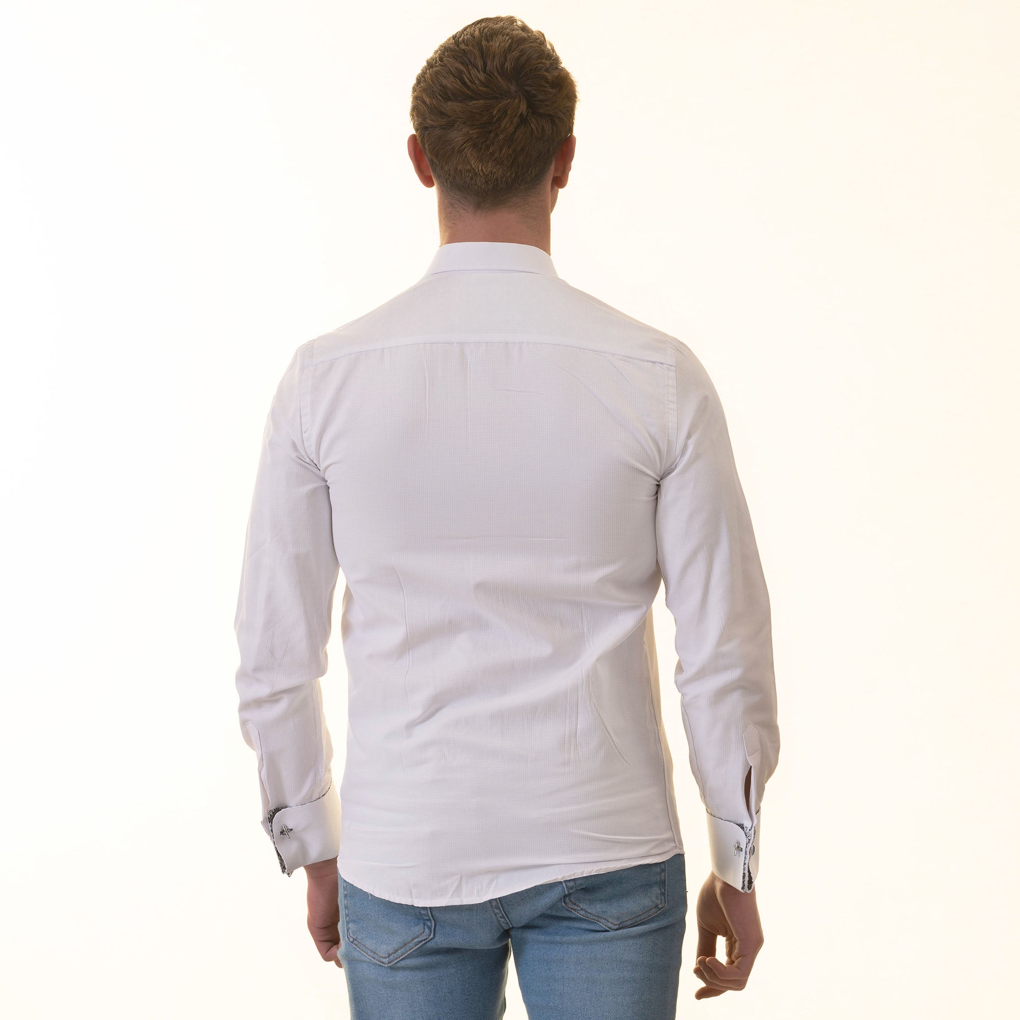 White French Cuff Shirt - Men's Slim Fit Long-Sleeved ( Black Printed Inside) - Image 9