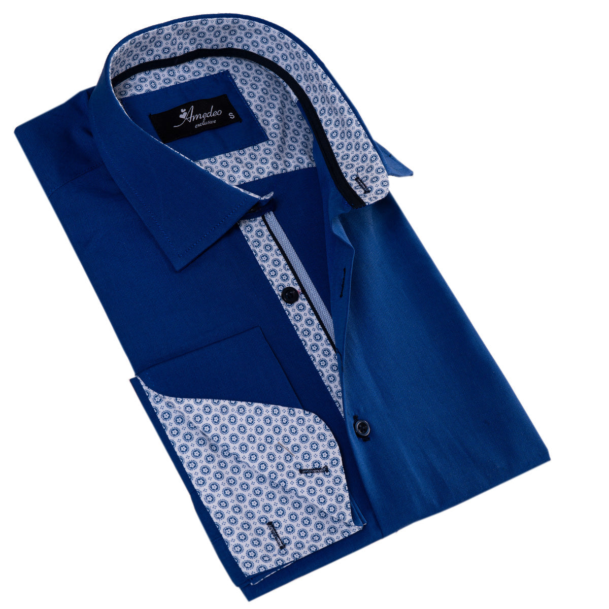 Royal Blue French Double Cuff Shirt -Slim Fit Long-Sleeved Shirt (White Inside) - Image 3