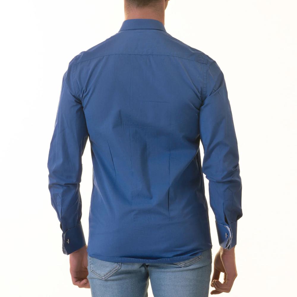 Royal Blue French Double Cuff Shirt -Slim Fit Long-Sleeved Shirt (White Inside) - Image 2