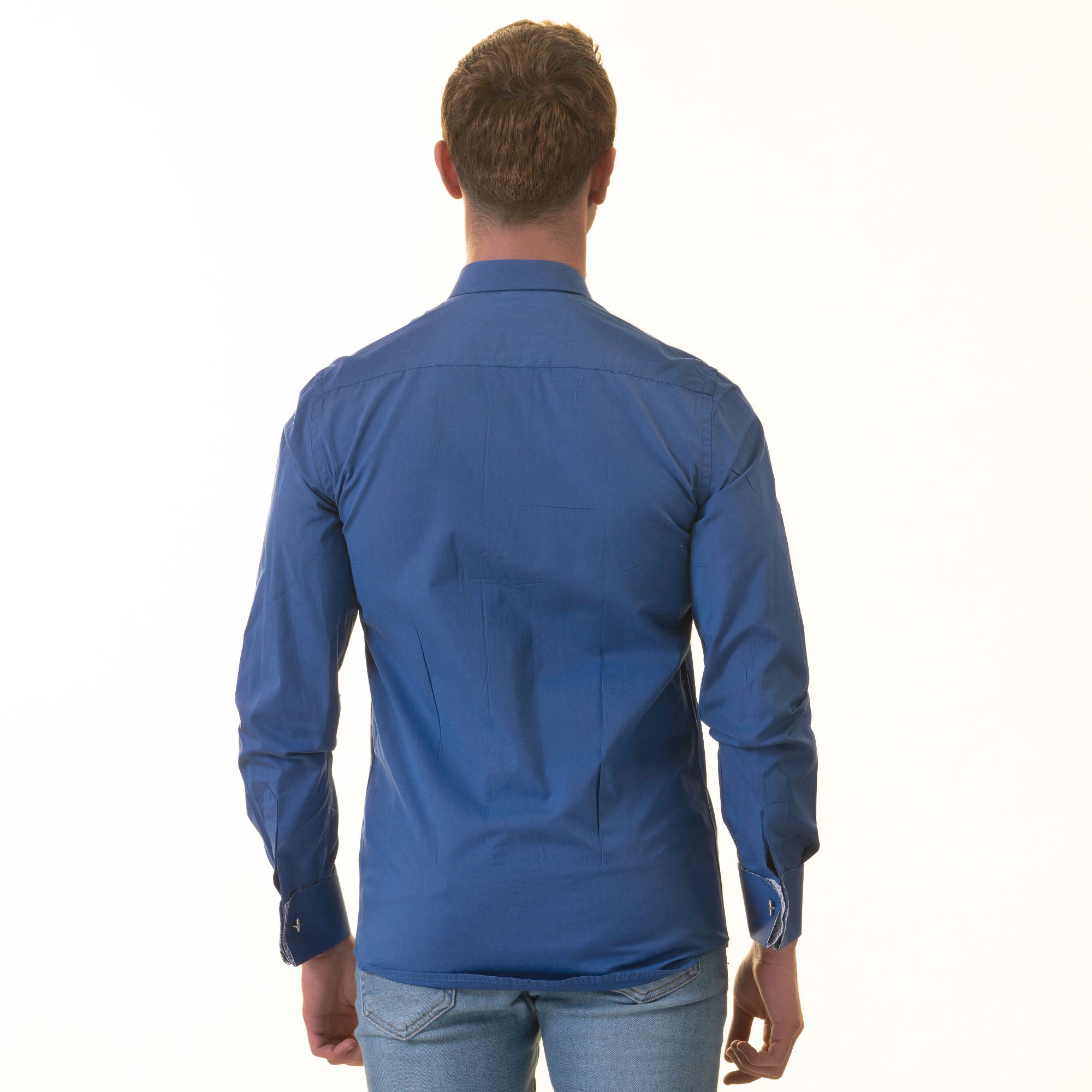 Royal Blue French Double Cuff Shirt -Slim Fit Long-Sleeved Shirt (White Inside) - Image 5