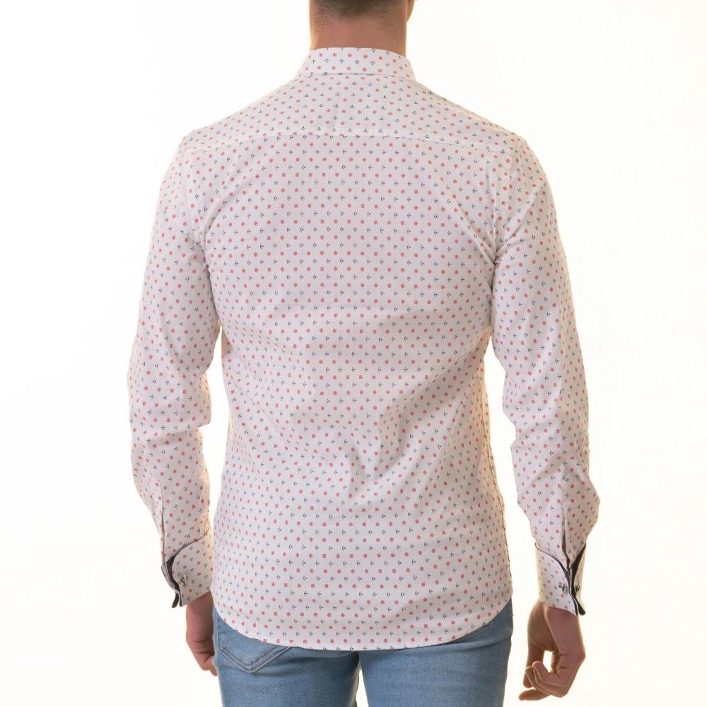 White Blue & Red Anchor French Cuff Shirt - Men’s Slim Fit European Shirt - Image 2