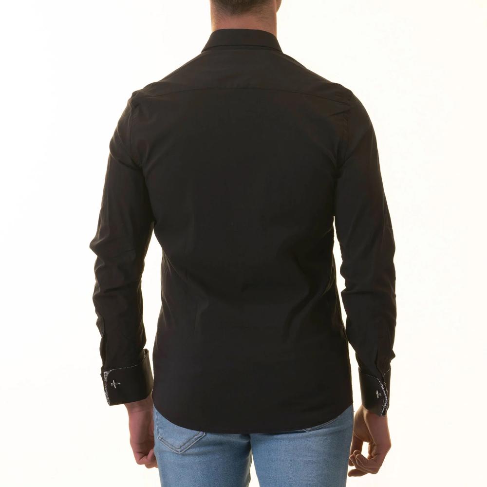 Black French Dubble Cuff Shirt - Slim Fit Long-Sleeved (Geometric Pattern Inside) - Image 2