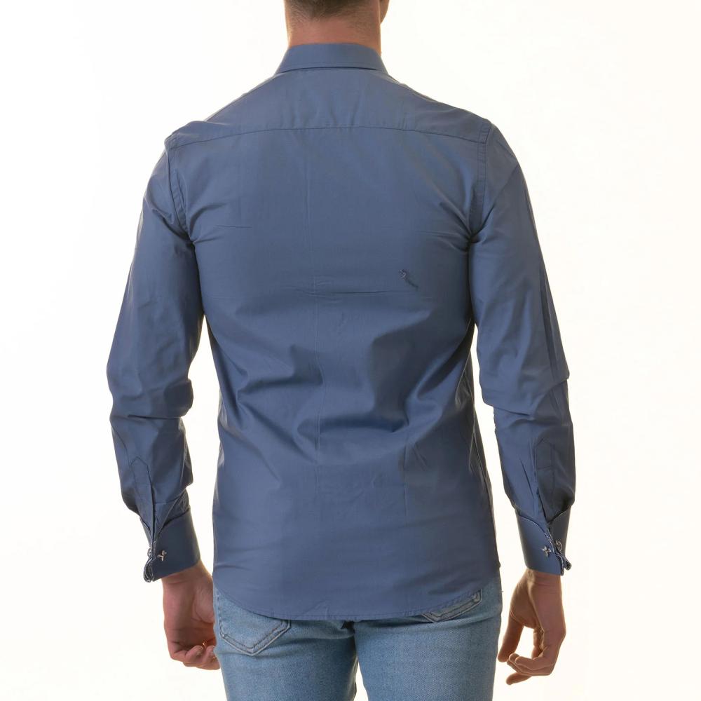 Blue French Cuff T-Shirt - Long Sleeve Slim Fit T-Shirt (Paisley Design Inside) - Image 2