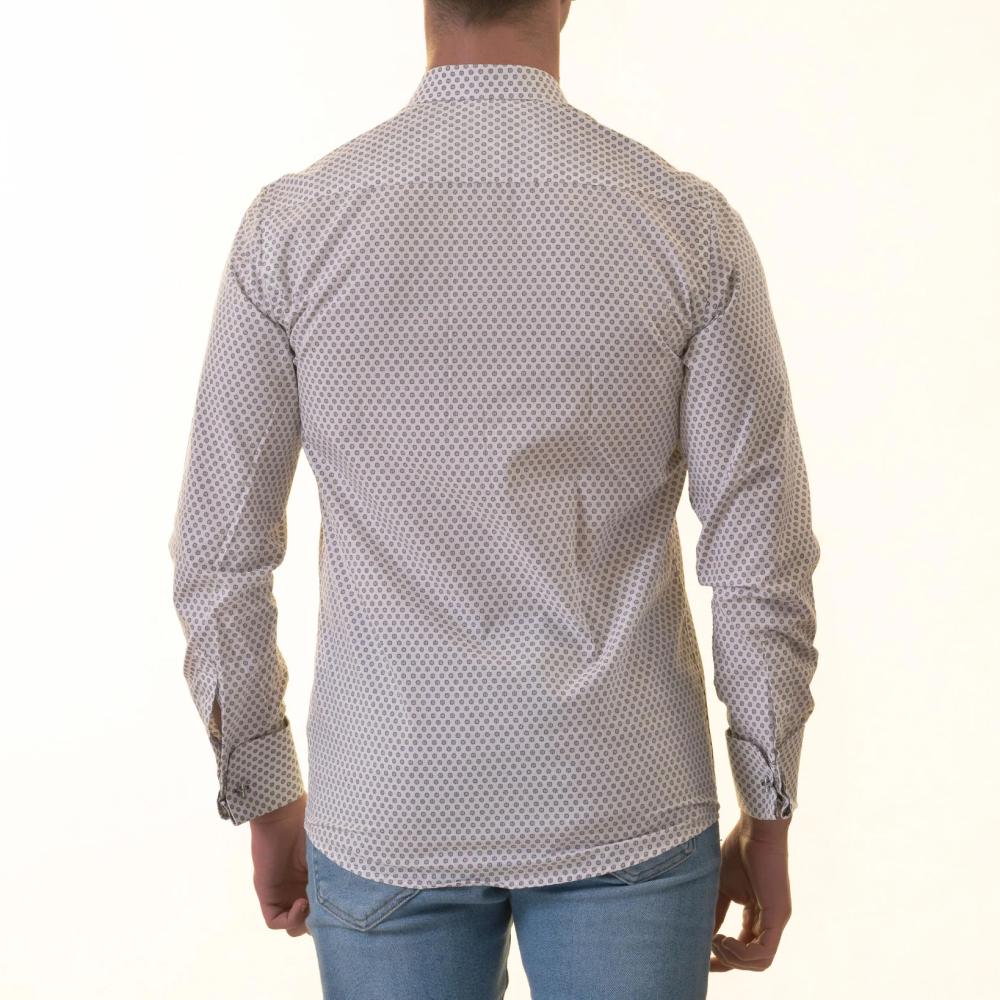 White Polka Dot Printed French Cuff T-Shirt - Men’s Long Sleeve Slim Fit T-Shirt - Image 2