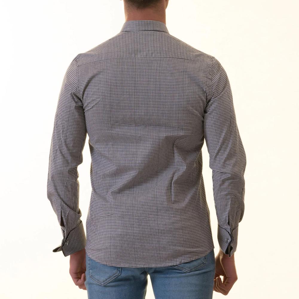 Black Checkered French Cuff T-Shirt - Men’s Long Sleeve Slim Fit Cotton T-Shirt - Image 2