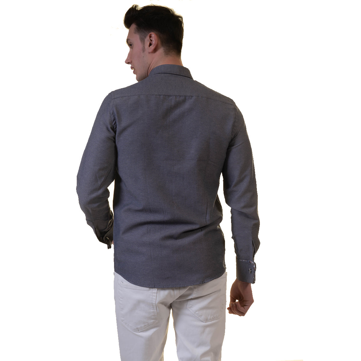 Grey Mens Slim Fit French Cuff Shirts with Cufflink Holes - Casual and Formal - Image 5