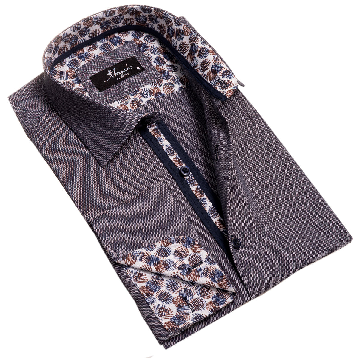 Grey Mens Slim Fit French Cuff Shirts with Cufflink Holes - Casual and Formal - Image 3