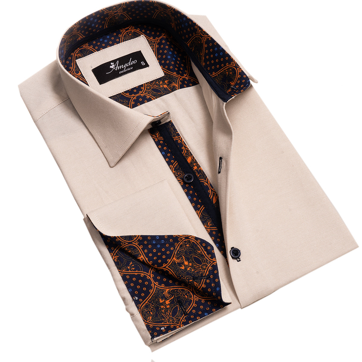 Off White Mens Slim Fit French Cuff Shirts with Cufflink Holes - Casual and Formal