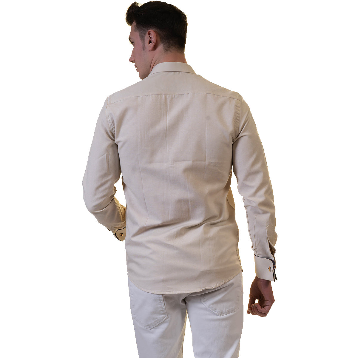 Off White Mens Slim Fit French Cuff Shirts with Cufflink Holes - Casual and Formal - Image 6
