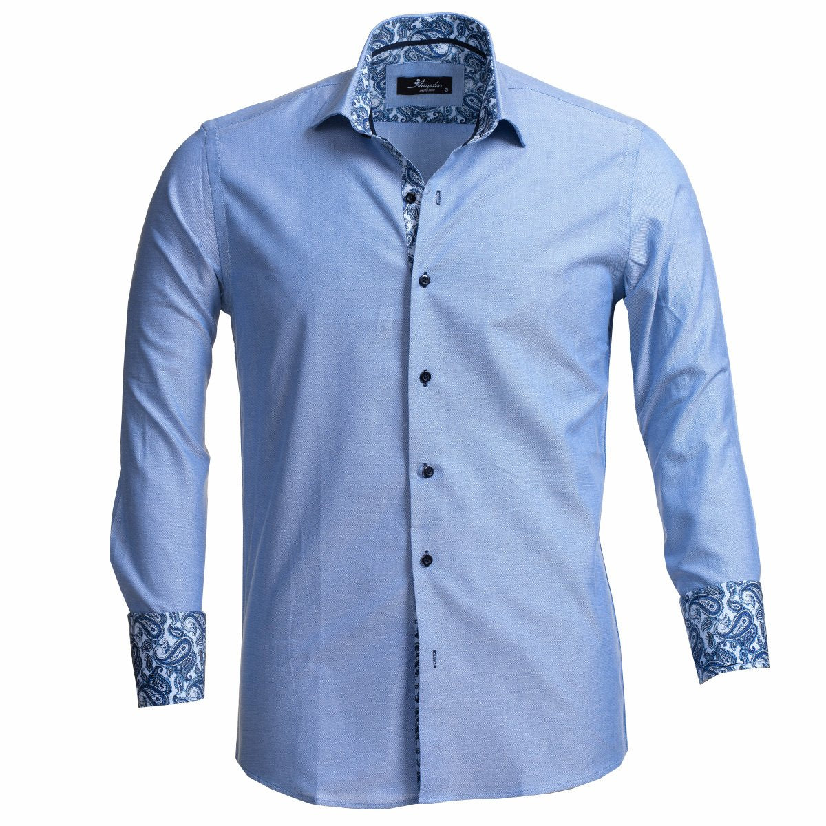 Blue Men's Slim Fit French Cuff Dress Shirts with Cufflink Holes - Casual and Formal - Amedeo Exclusive