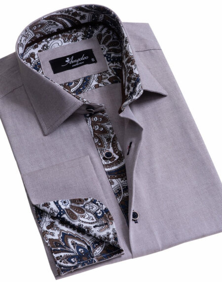 Light Purple Men's Slim Fit French Cuff Dress Shirts with Cufflink Holes - Casual and Formal - Amedeo Exclusive