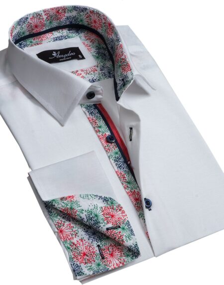Solid White Mens Slim Fit Designer Dress Shirt - tailored Cotton Shirts for Work and Casual Wear - Amedeo Exclusive