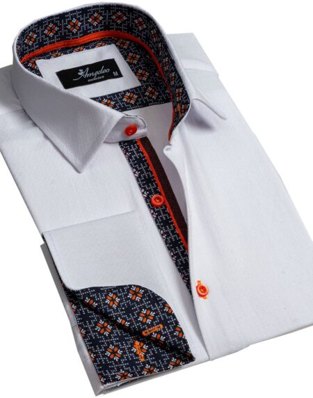 Textured White Mens Slim Fit Designer Dress Shirt - tailored Cotton Shirts for Work and Casual Wear - Amedeo Exclusive