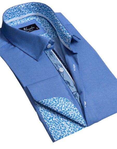 Blue Lines Mens Slim Fit French Cuff Dress Shirts with Cufflink Holes - Casual and Formal - Amedeo Exclusive