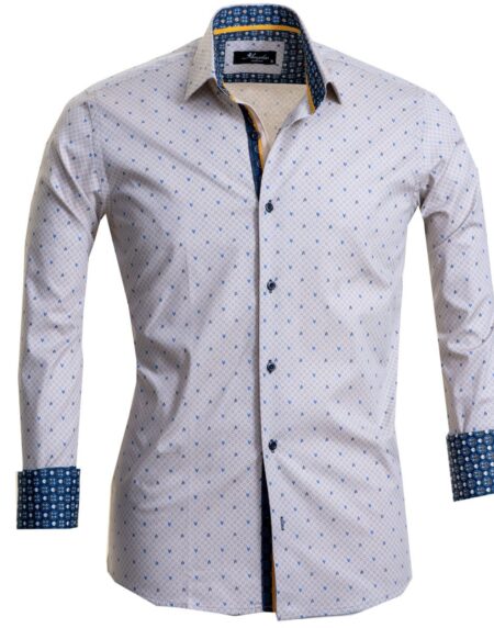 Beige Mens Slim Fit French Cuff Dress Shirts with Cufflink Holes - Casual and Formal - Amedeo Exclusive