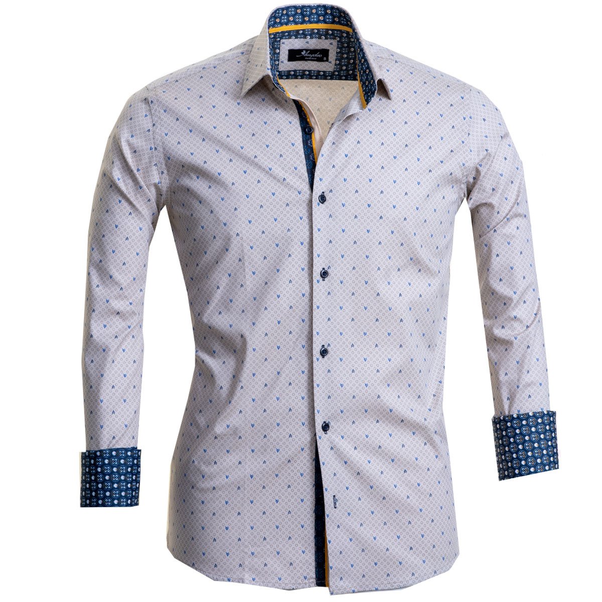 Beige Mens Slim Fit French Cuff Dress Shirts with Cufflink Holes - Casual and Formal - Amedeo Exclusive