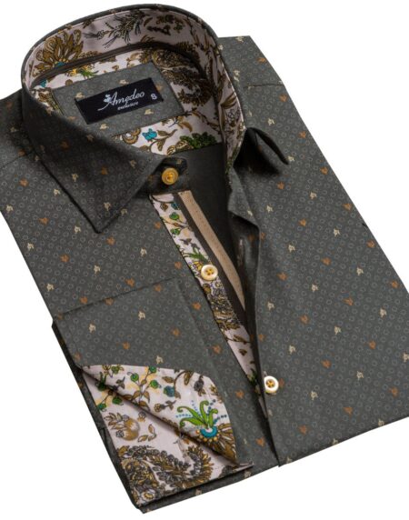 Dark Grey Mens Slim Fit French Cuff Dress Shirts with Cufflink Holes - Casual and Formal - Amedeo Exclusive