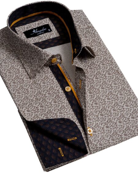 Tan Mens Slim Fit Designer Dress Shirt - tailored Cotton Shirts for Work and Casual Wear - Amedeo Exclusive