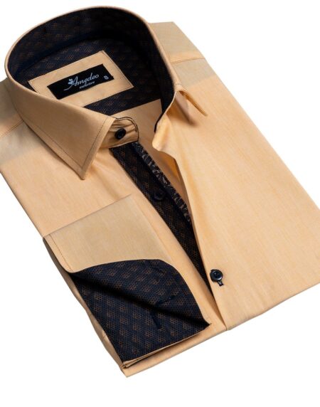 Solid Copper Mens Slim Fit French Cuff Dress Shirts with Cufflink Holes - Casual and Formal - Amedeo Exclusive