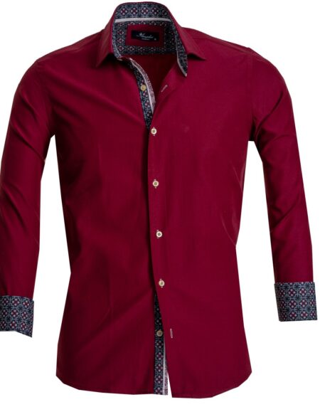 Solid Burgandy Mens Slim Fit French Cuff Dress Shirts with Cufflink Holes - Casual and Formal - Amedeo Exclusive