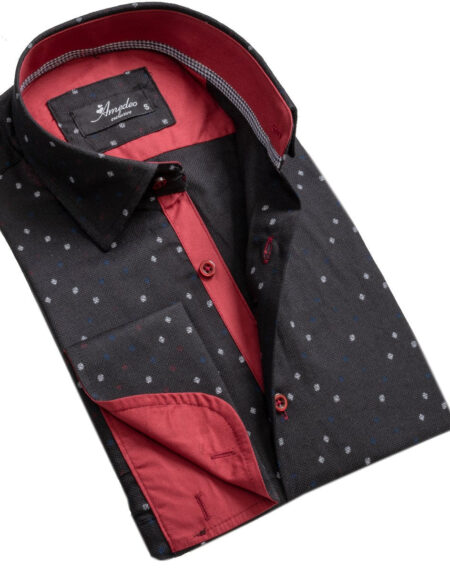 Black And Red Mens Slim Fit French Cuff Dress Shirts with Cufflink Holes - Casual and Formal - Amedeo Exclusive