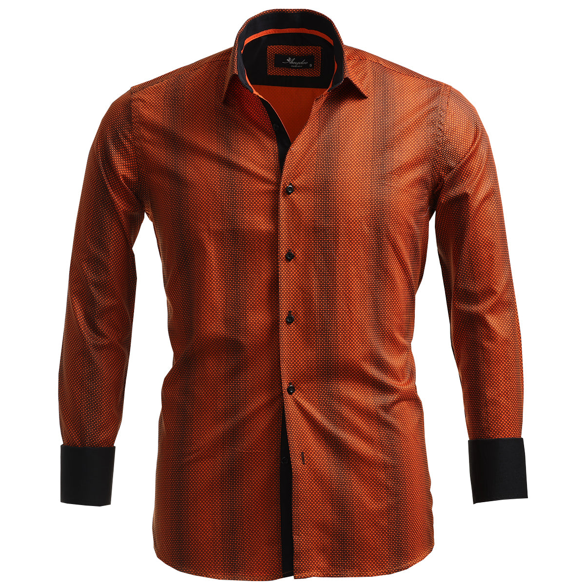 Orange Design Mens Slim Fit French Cuff Shirts with Cufflink Holes - Casual and Formal - Image 2
