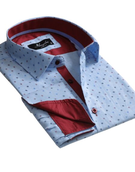 Light Blue Design Mens Slim Fit French Cuff Dress Shirts with Cufflink Holes - Casual and Formal - Amedeo Exclusive