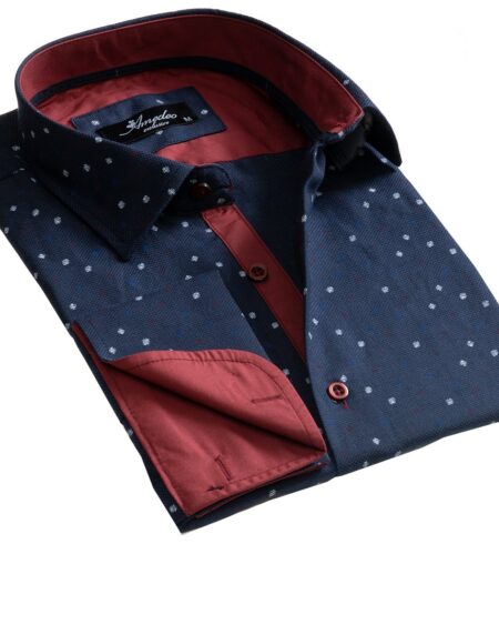 Dark Blue Mens Slim Fit French Cuff Dress Shirts with Cufflink Holes - Casual and Formal - Amedeo Exclusive