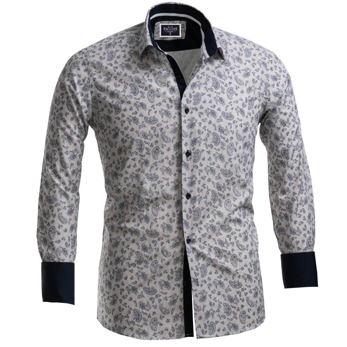 Light Grey Floral Mens Slim Fit French Cuff Shirts with Cufflink Holes - Casual and Formal - Image 3