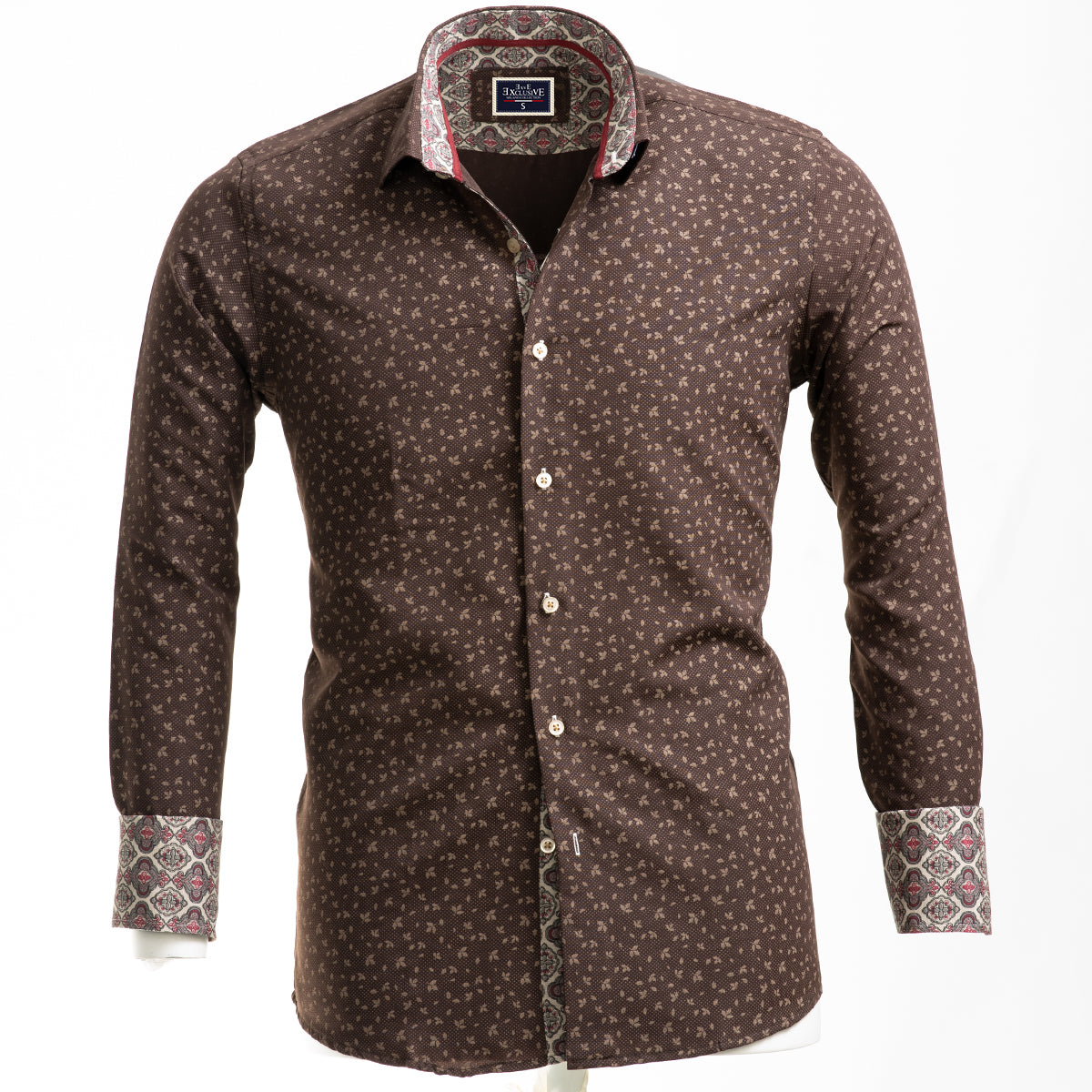 Brown Mens Slim Fit French Cuff Shirts with Cufflink Holes - Casual and Formal - Image 2