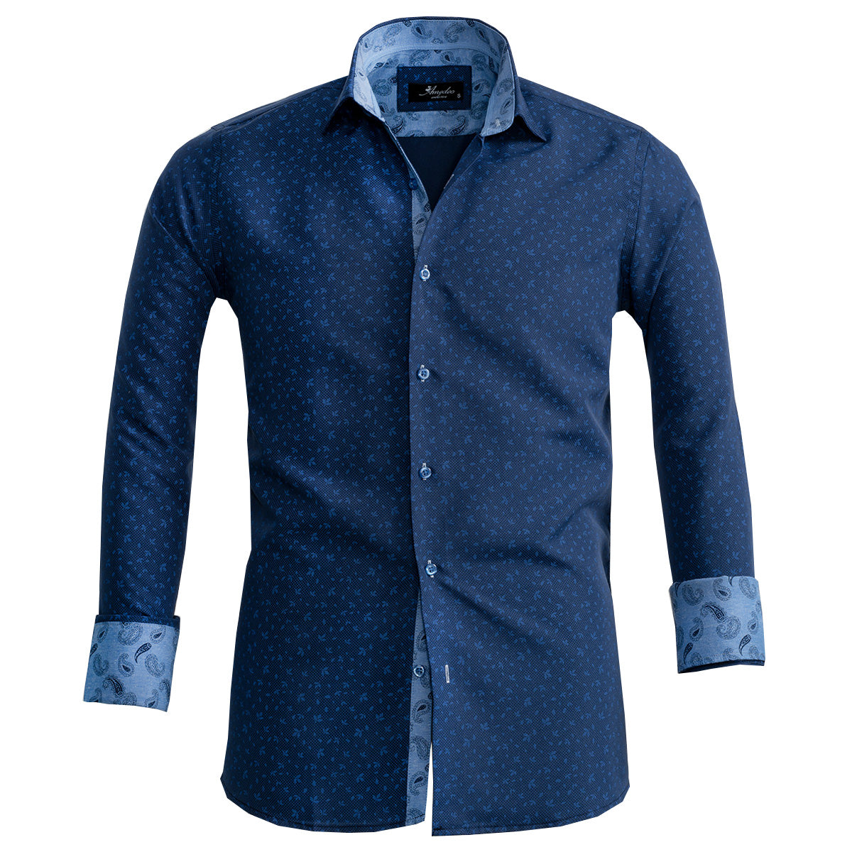 Blue Floral Mens Slim Fit French Cuff Shirts with Cufflink Holes - Casual and Formal - Image 2