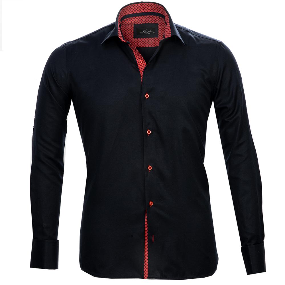 Navy Blue Red Mens Slim Fit Designer Dress Shirt - tailored Cotton Shirts for Work and Casual Wear - Amedeo Exclusive