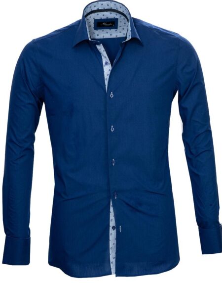 Blue Mens Slim Fit French Cuff Dress Shirts with Cufflink Holes - Casual and Formal - Amedeo Exclusive