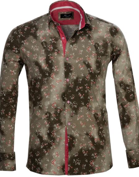 Gold Floral Sheen Mens Slim Fit French Cuff Dress Shirts with Cufflink Holes - Casual and Formal - Amedeo Exclusive