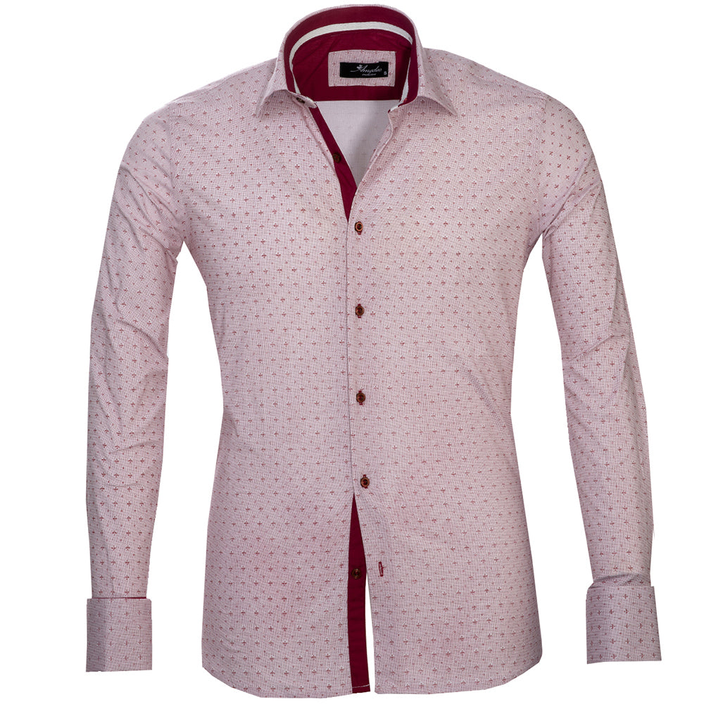 Burgandy And White Polka Dots Mens Slim Fit Designer Dress Shirt - tailored Cotton Shirts for Work and Casual Wear - Amedeo Exclusive