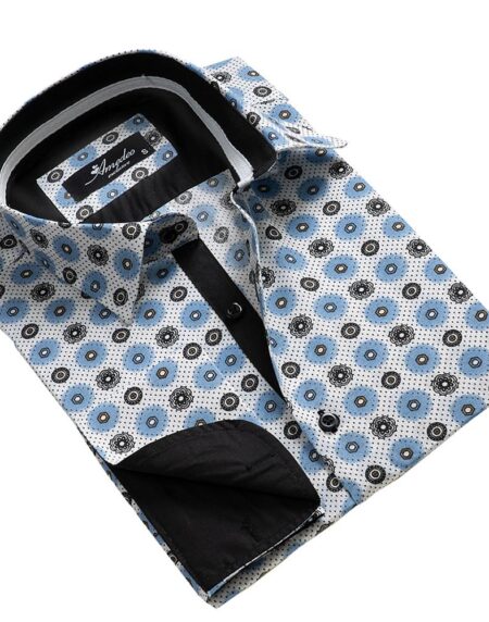 Black and Blue Circles Mens Slim Fit French Cuff Dress Shirts with Cufflink Holes - Casual and Formal - Amedeo Exclusive