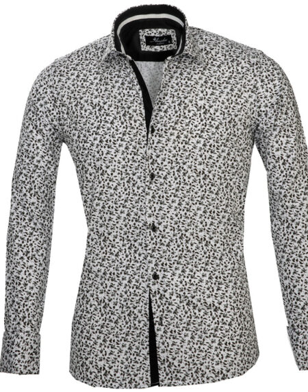 Dark Grey Floral Mens Slim Fit French Cuff Dress Shirts with Cufflink Holes - Casual and Formal - Amedeo Exclusive