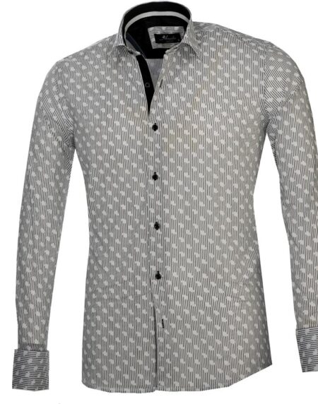 Black & White Mens Slim Fit French Cuff Dress Shirts with Cufflink Holes - Casual and Formal - Amedeo Exclusive