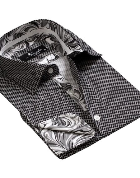 Black And White Men's Mens Slim Fit French Cuff Dress Shirts with Cufflink Holes - Casual and Formal - Amedeo Exclusive