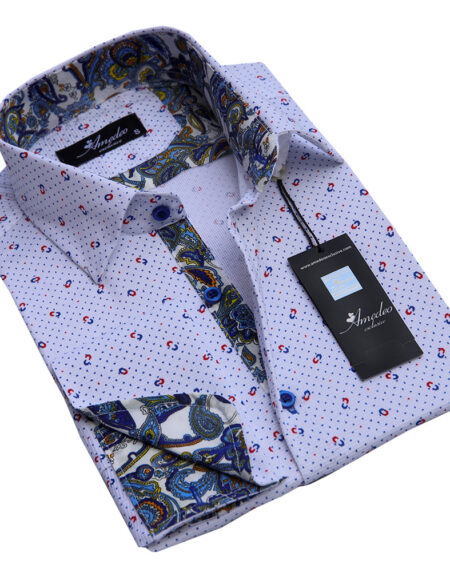 White Grey Mens Slim Fit French Cuff Dress Shirts with Cufflink Holes - Casual and Formal - Amedeo Exclusive