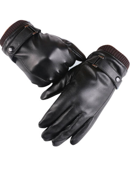 Black Unisex soft PU leather gloves Full Finger Texting Winter Lined Driving Gloves - Amedeo Exclusive