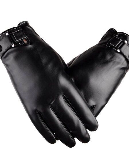 Black Unisex soft PU leather gloves Full Finger Texting Winter Lined Driving Gloves - Amedeo Exclusive
