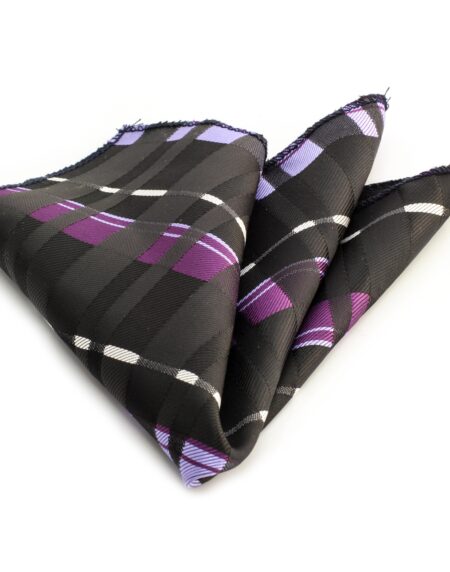 Men's Purple Blue Black White Check Pocket Square Hanky Handkerchief - Amedeo Exclusive