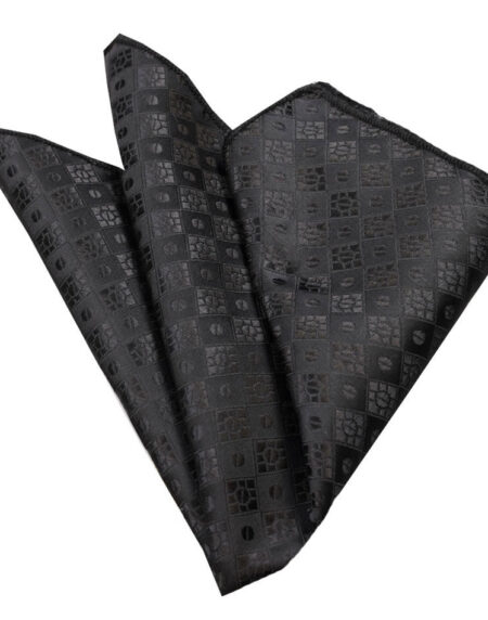 Men's Solid Black Checkers Pocket Square Hanky Handkerchief - Amedeo Exclusive