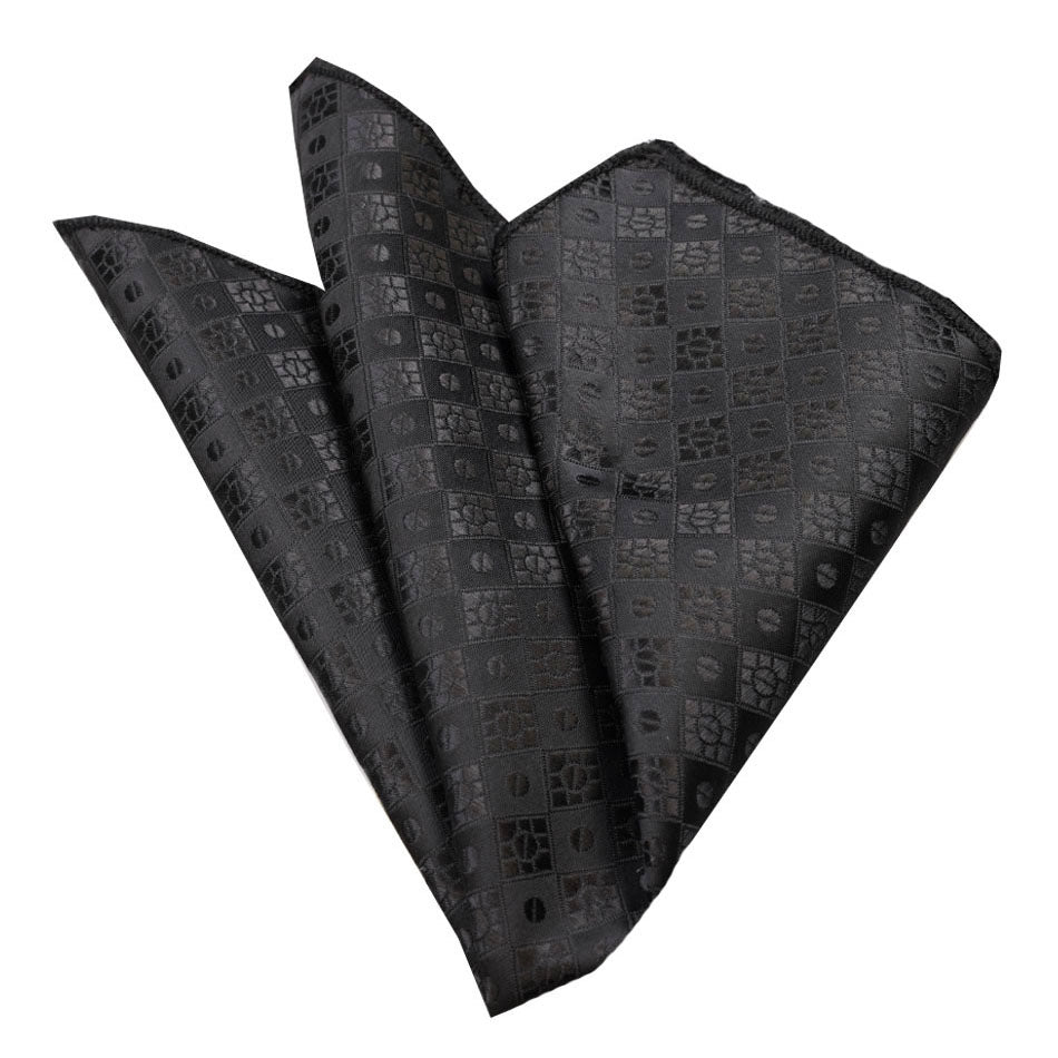 Men's Solid Black Checkers Pocket Square Hanky Handkerchief - Amedeo Exclusive