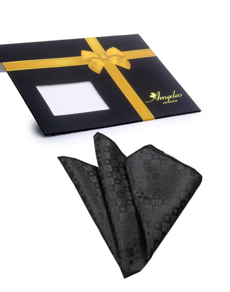 Men's Solid Black Checkers Pocket Square Hanky Handkerchief - Amedeo Exclusive